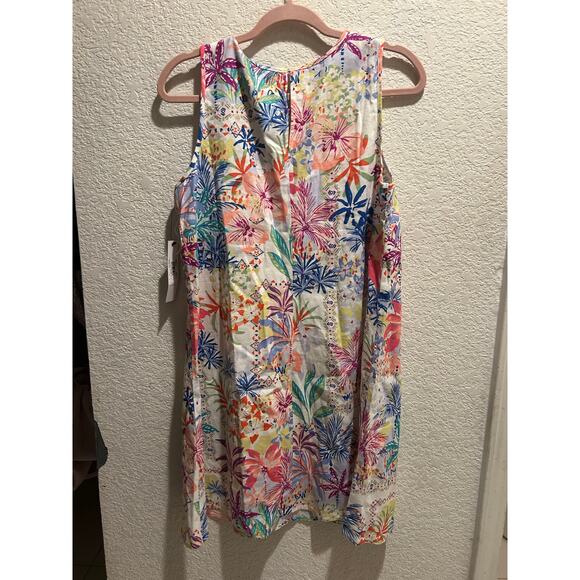 Maggy London Linen Blend Patch Print Shift Mini Dress size Large - Picture 5 of 6